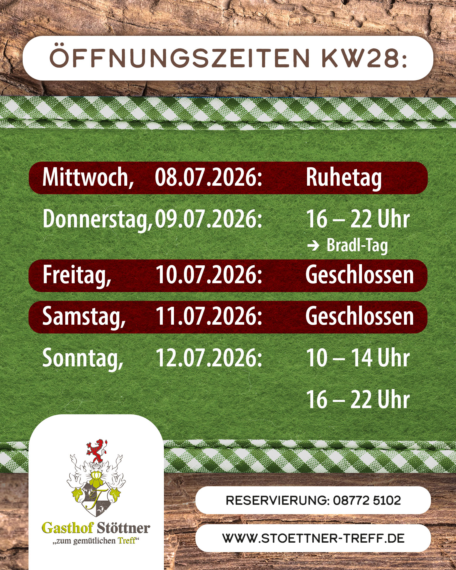 Öffnungszeiten KW28 2026